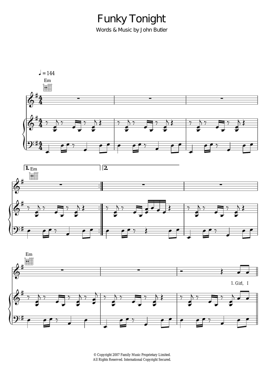 Funky Tonight Funky Tonight Piano, Vocal scores gallery preview page 1