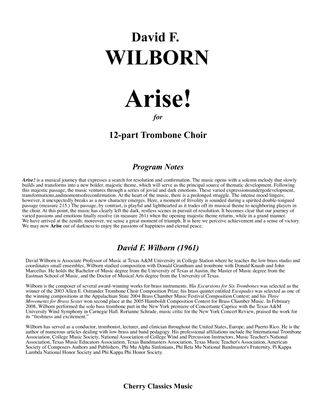 Book cover for Arise! for 12-part Trombone Choir Ensemble