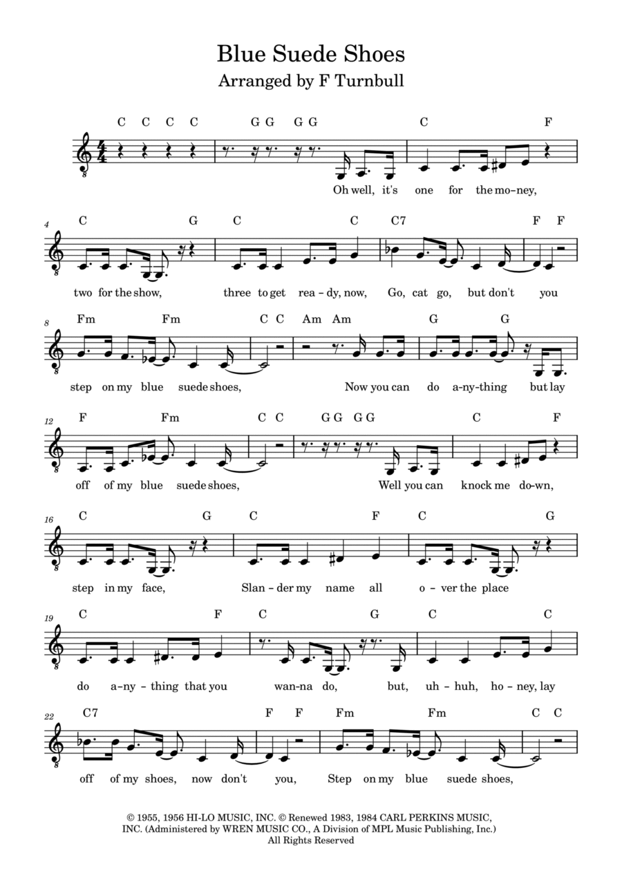 Blue Suede Shoes Blue Suede Shoes Piano, Vocal, Guitar scores gallery preview page 1