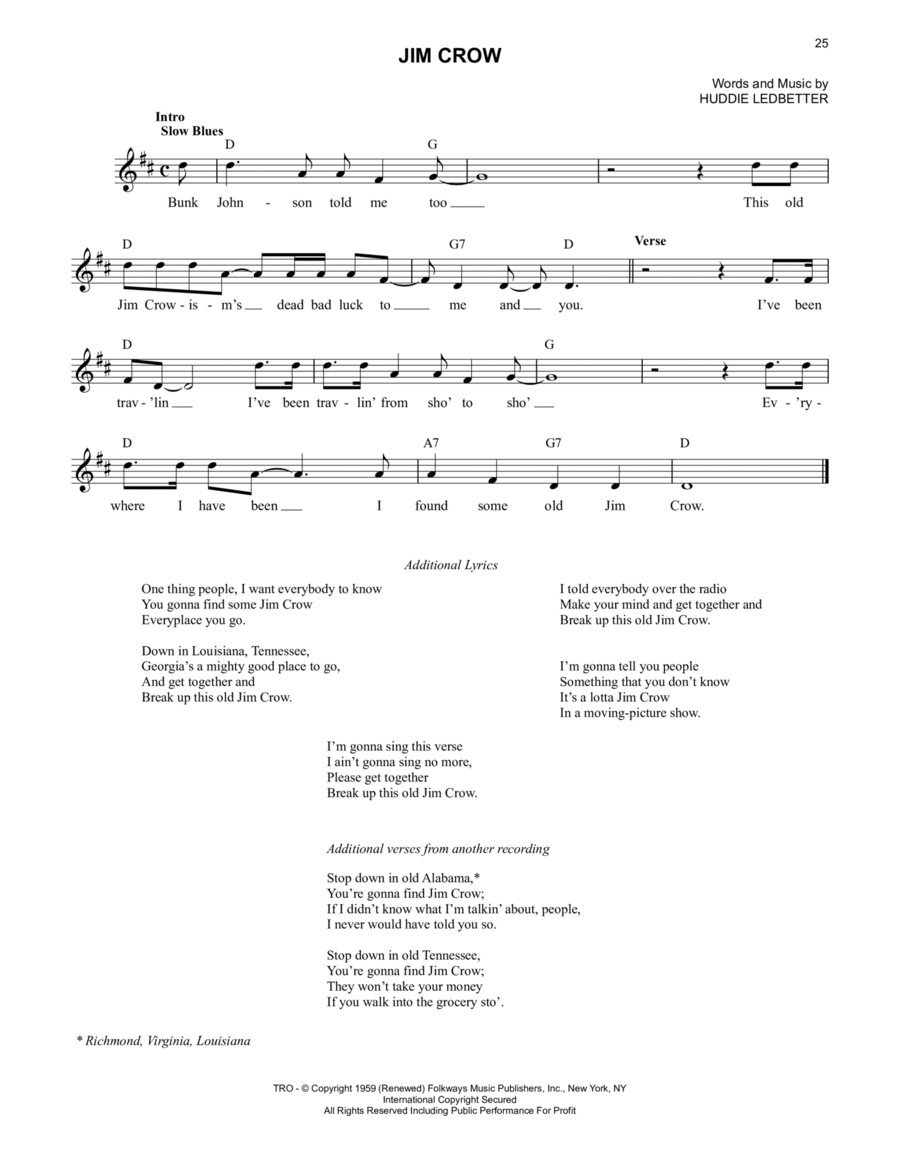 Jim Crow Piano scores gallery preview page 1