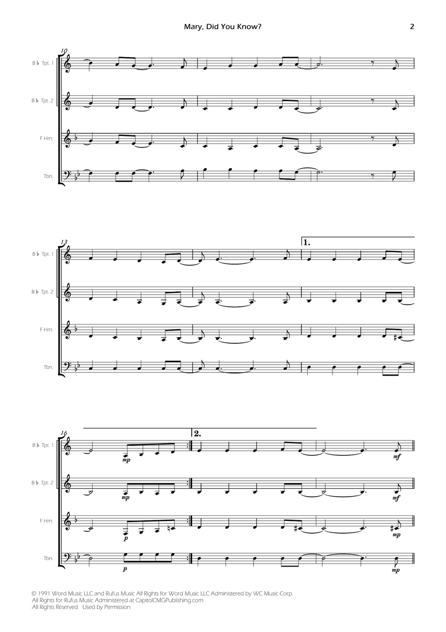 Mary, Did You Know? Brass Quartet scores gallery preview page 4