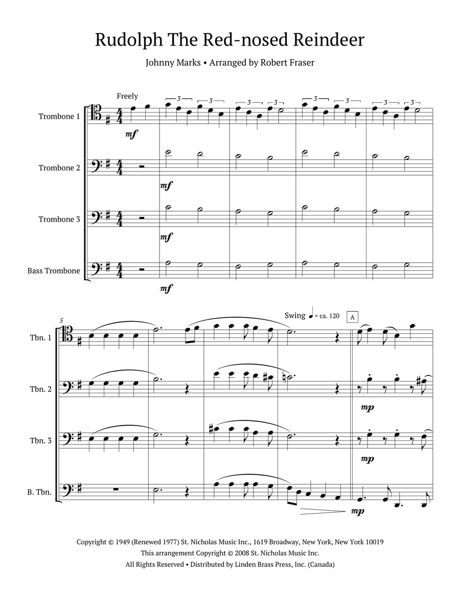Rudolph The Red-nosed Reindeer Brass Quartet scores gallery preview page 2