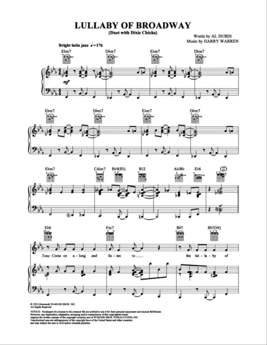 Lullaby of Broadway Piano, Vocal, Guitar scores gallery preview page 1