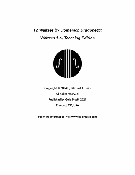12 Waltzes by Domenico Dragonetti: Waltzes 1-6, Teaching Edition