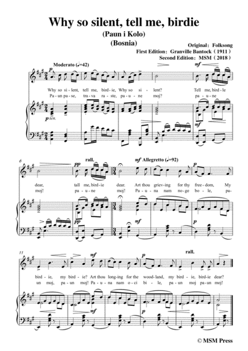 Bantock-Folksong,Why so silent,tell me,birdie(Paun i kalo),in A Major,for Voice and Piano image number null