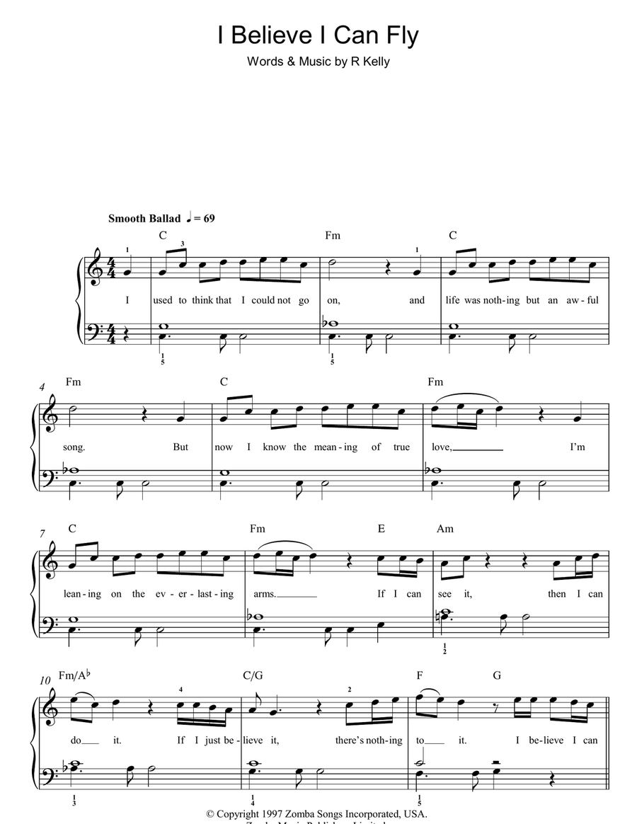 I Believe I Can Fly Easy Piano scores gallery preview page 1