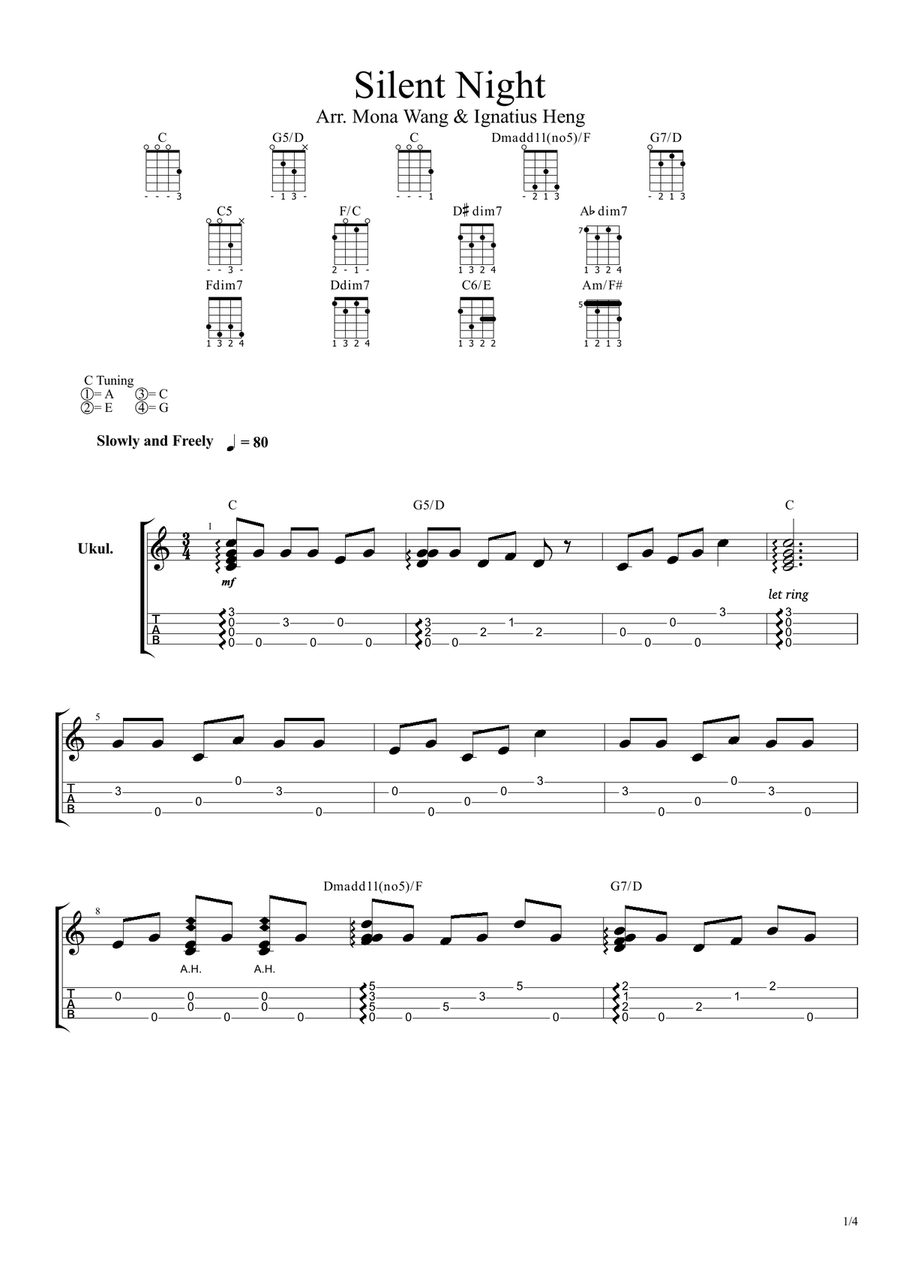 Silent Night - Fingerstyle Ukulele Solo Ukulele scores gallery preview page 1