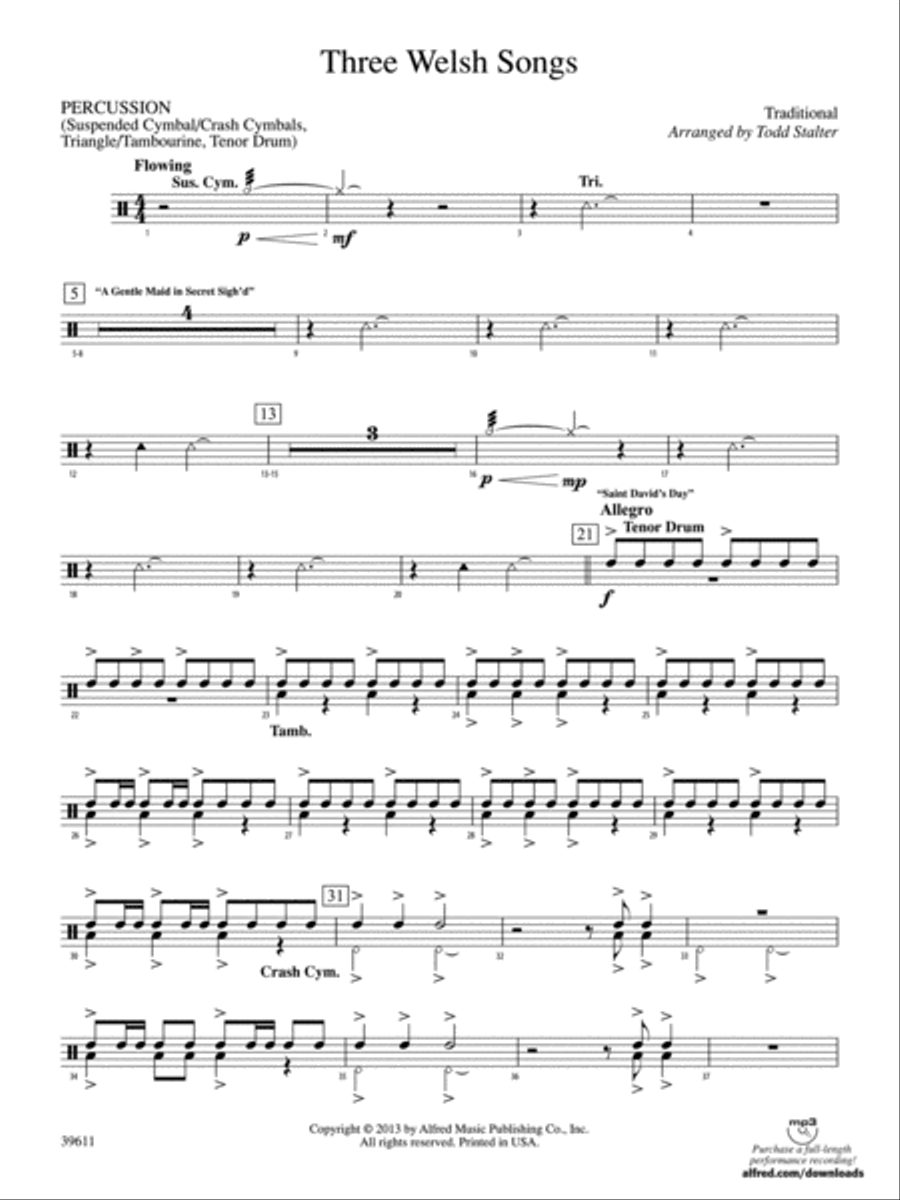 Three Welsh Songs: 1st Percussion Concert Band scores gallery preview page 1