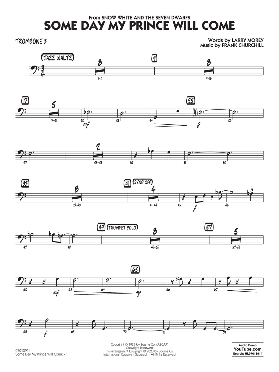 Some Day My Prince Will Come (arr. Chuck Israels) - Trombone 3