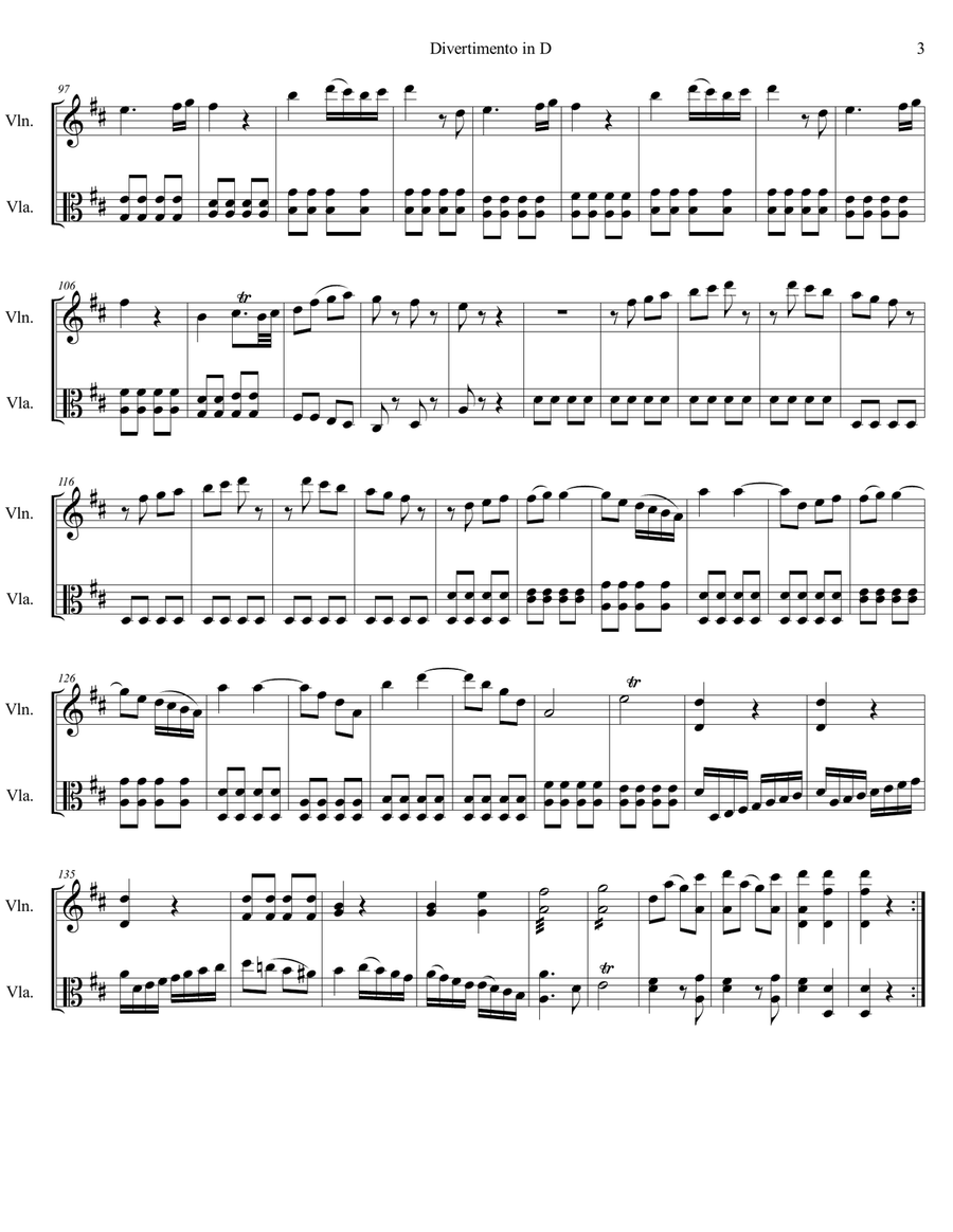 Wolfgang Amadeus Mozart - Divertimento in D major, K. 136 (3rd mvt) for string duo String Duet scores gallery preview page 3