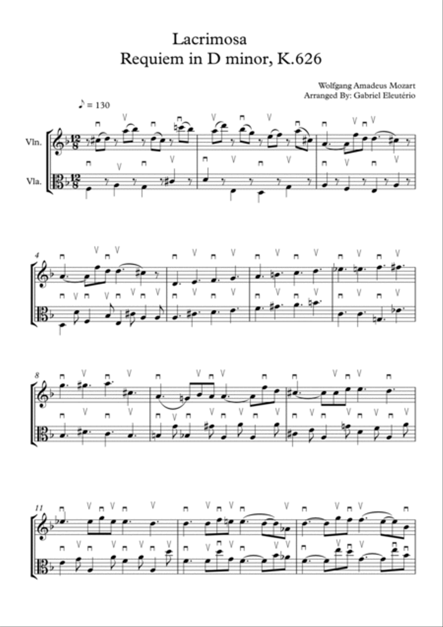 Lacrimosa Requiem in D minor, K.626 String Duet scores gallery preview page 2
