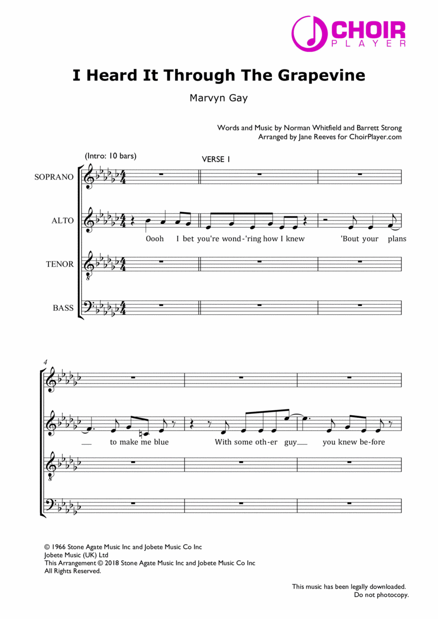 I Heard It Through The Grapevine 4-Part scores gallery preview page 1