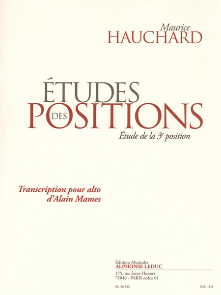 Etudes Des Positions (etude De La 3e Position) Transcription Pour Alto D