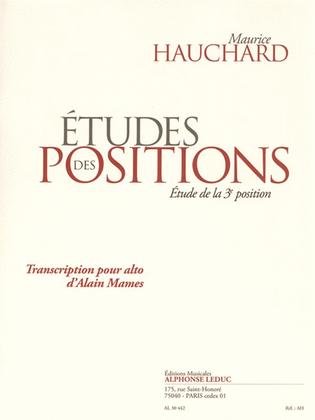 Etudes Des Positions (etude De La 3e Position) Transcription Pour Alto D'alai