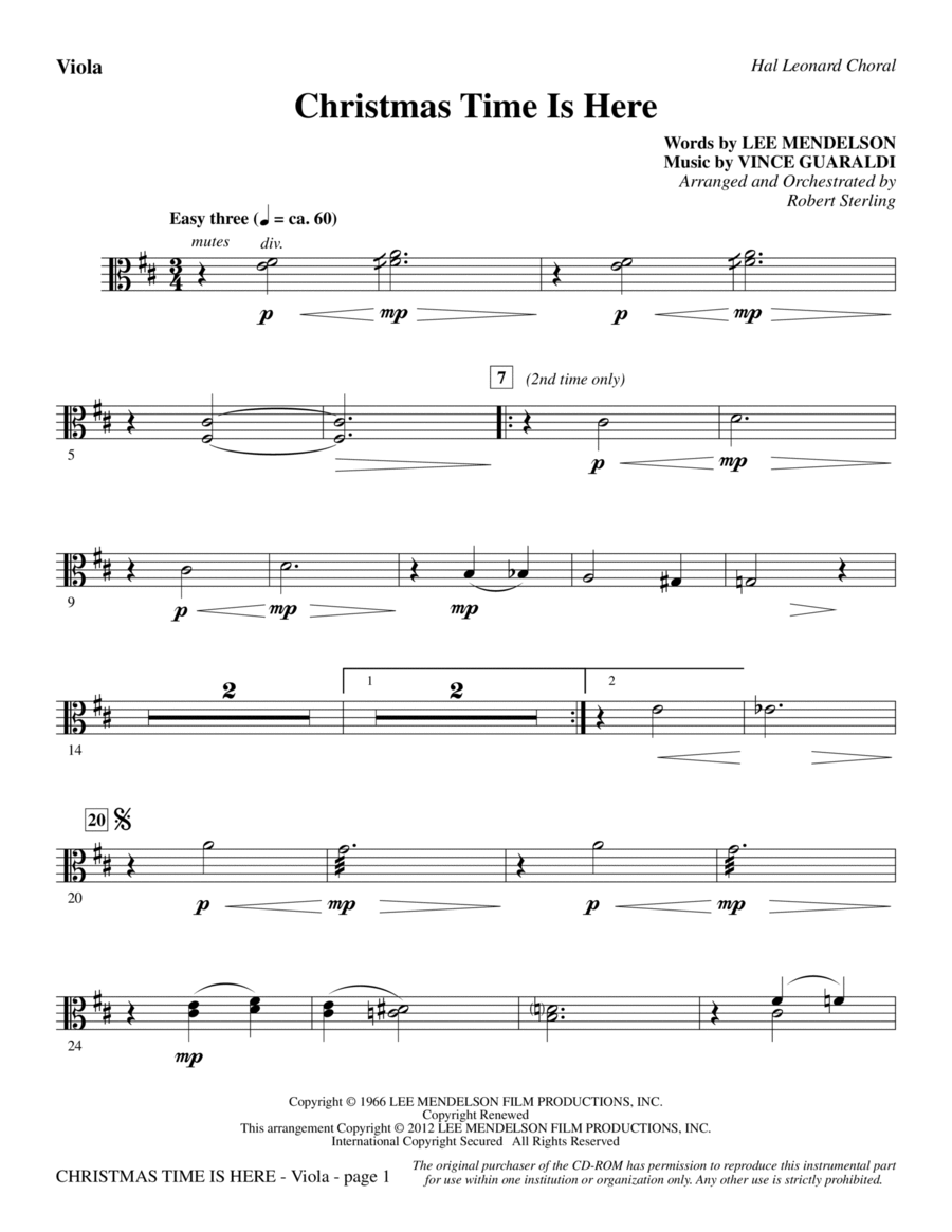 Christmas Time Is Here - Viola Choir scores gallery preview page 1