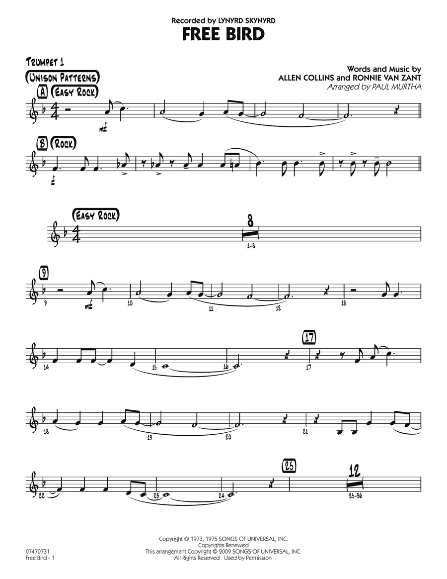 Free Bird - Trumpet 1 Jazz Ensemble scores gallery preview page 1
