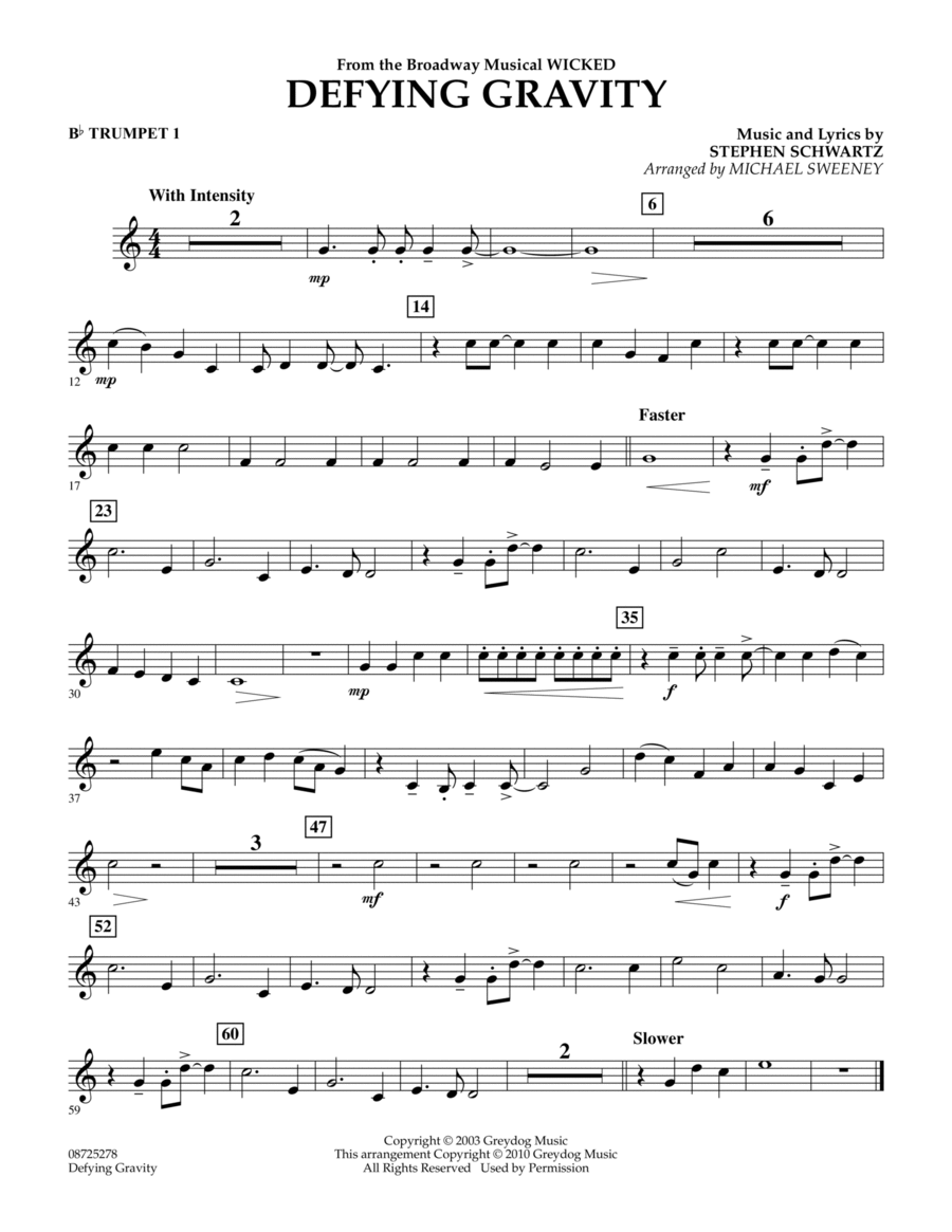 Defying Gravity (from Wicked) - Bb Trumpet 1 Concert Band scores gallery preview page 1