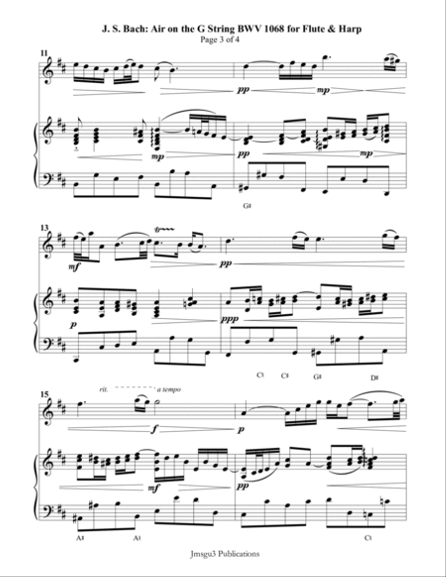 Bach: Air on a G String for Flute & Harp Flute scores gallery preview page 3