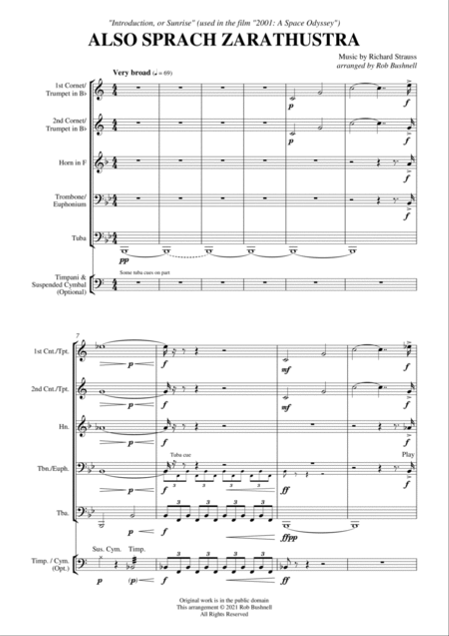 Also sprach Zarathustra (Richard Strauss) - Brass Quintet (with optional Percussion) Baritone Horn TC scores gallery preview page 4