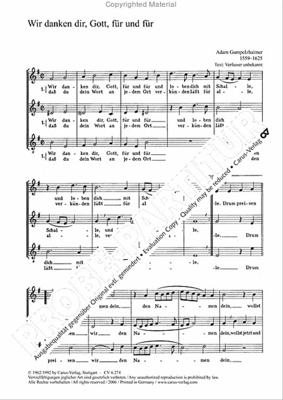 Gumpelzhaimer: Wir danken dir; Trubel: Herr, zeige mir deine Wege; Staden: Ein jeder Mensch bedenke Score scores gallery preview page 5