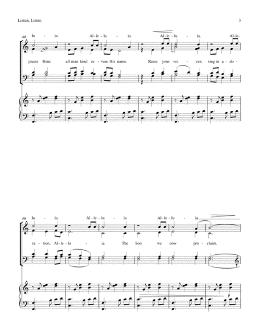 Listen, Listen (SATB with Piano Accompaniment) 4-Part scores gallery preview page 3