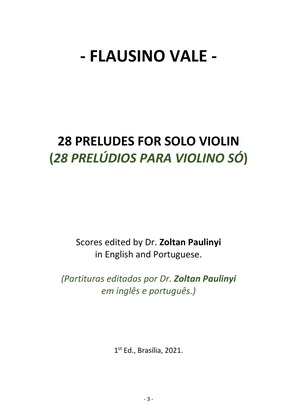 Book cover for Flausino Vale's 28 preludes for solo VIOLIN edited by Dr. Zoltan Paulinyi