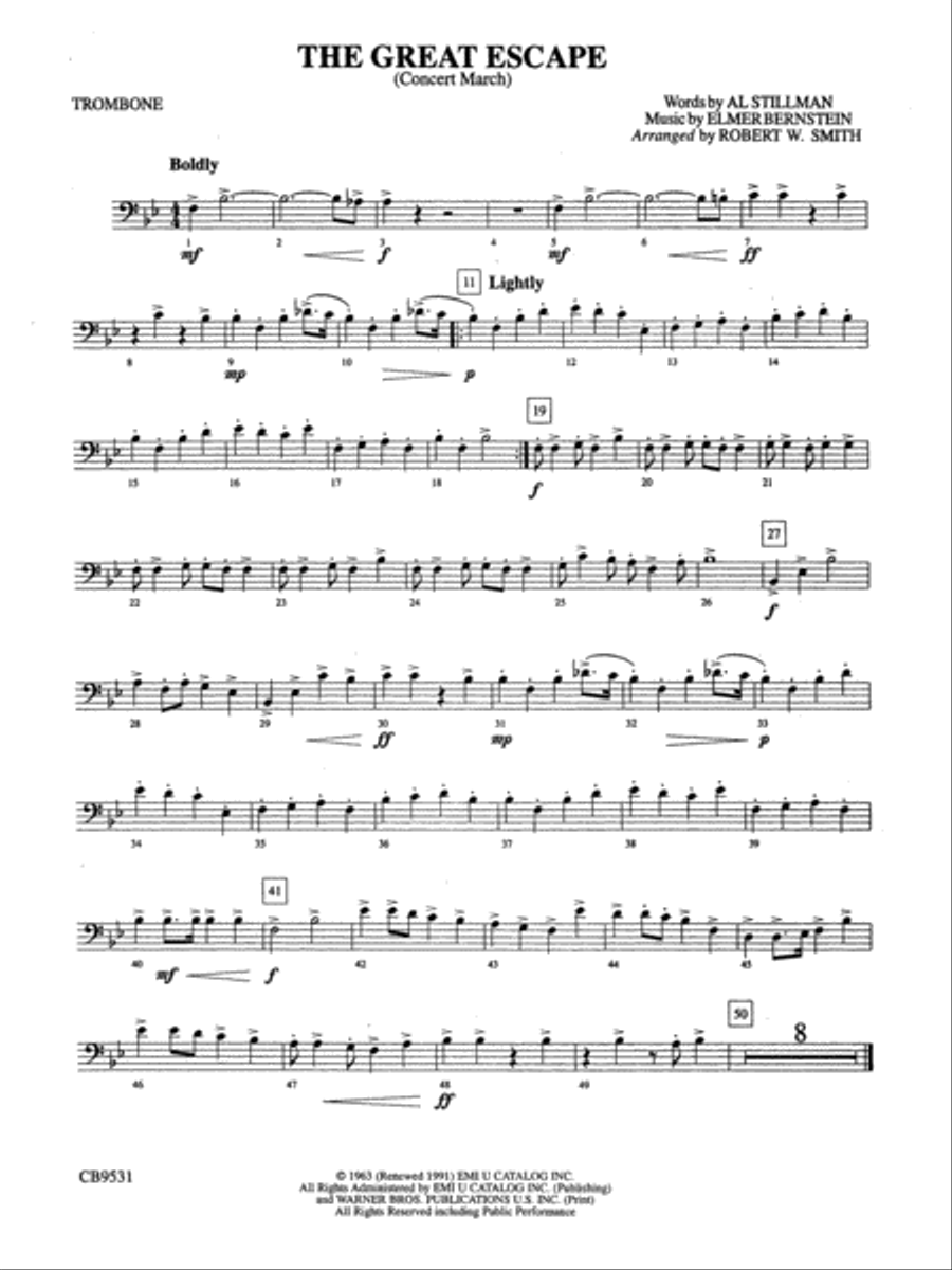 The Great Escape March: 1st Trombone Concert Band scores gallery preview page 1