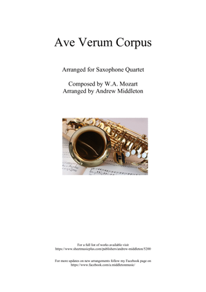 Book cover for Ave Verum Corpus K. 618 arranged for Saxophone Quartet