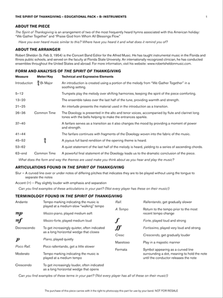 The Spirit of Thanksgiving: Bb Educational Pack Concert Band scores gallery preview page 1