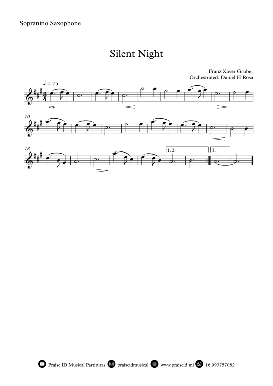 Silent Night - Christmas Carol - Sopranino Saxophone Soprano Saxophone scores gallery preview page 1