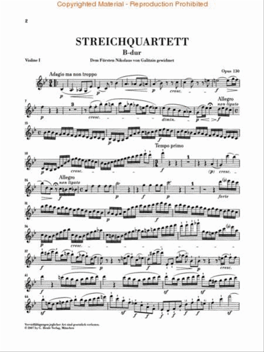 String Quartet in B-flat Major, Op. 130 and Great Fugue, Op. 133 String Quartet scores gallery preview page 2