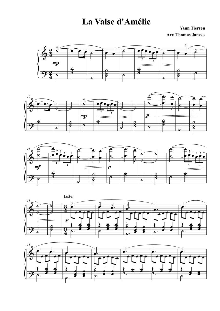 La Valse D'amelie Piano Solo scores gallery preview page 1