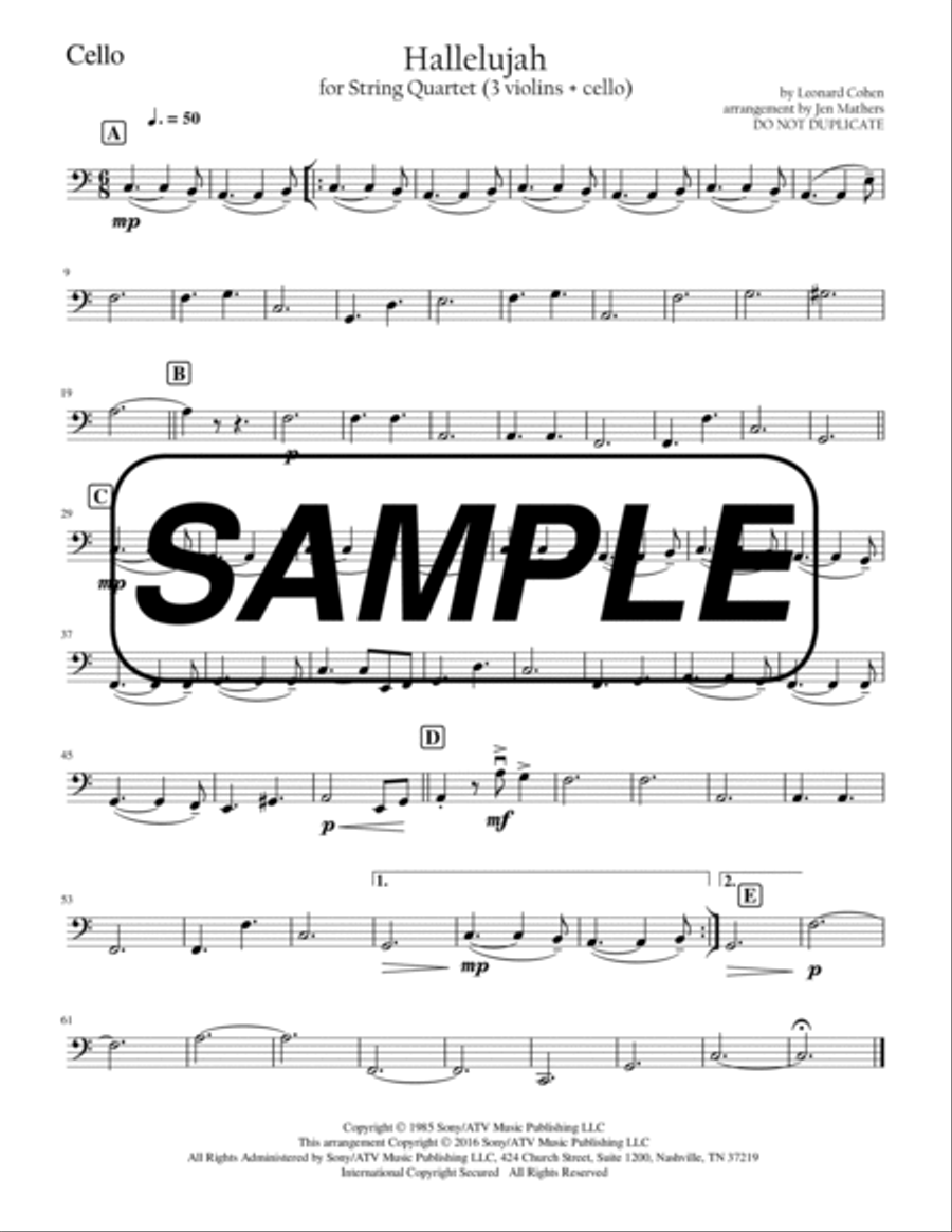 Hallelujah String Quartet scores gallery preview page 6