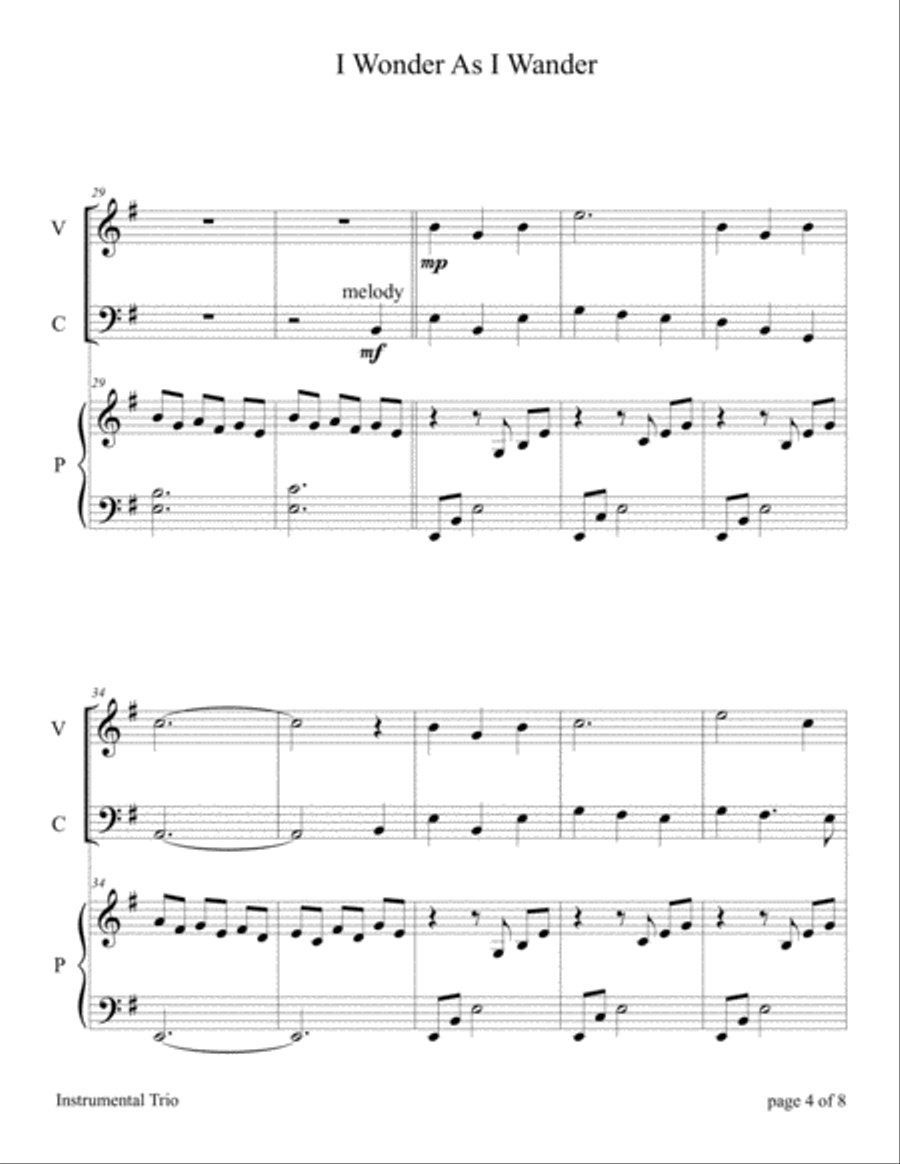I Wonder As I Wander Piano Trio scores gallery preview page 4