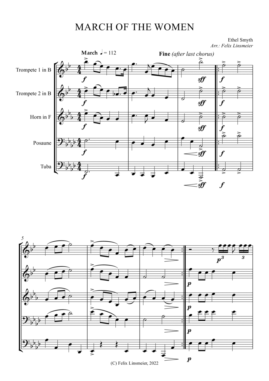 March of the Women Brass Ensemble scores gallery preview page 1