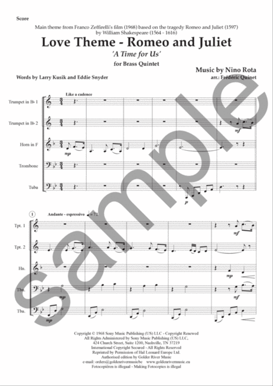 Love theme from 'Romeo and Juliet': A Time for Us Brass Quintet scores gallery preview page 2
