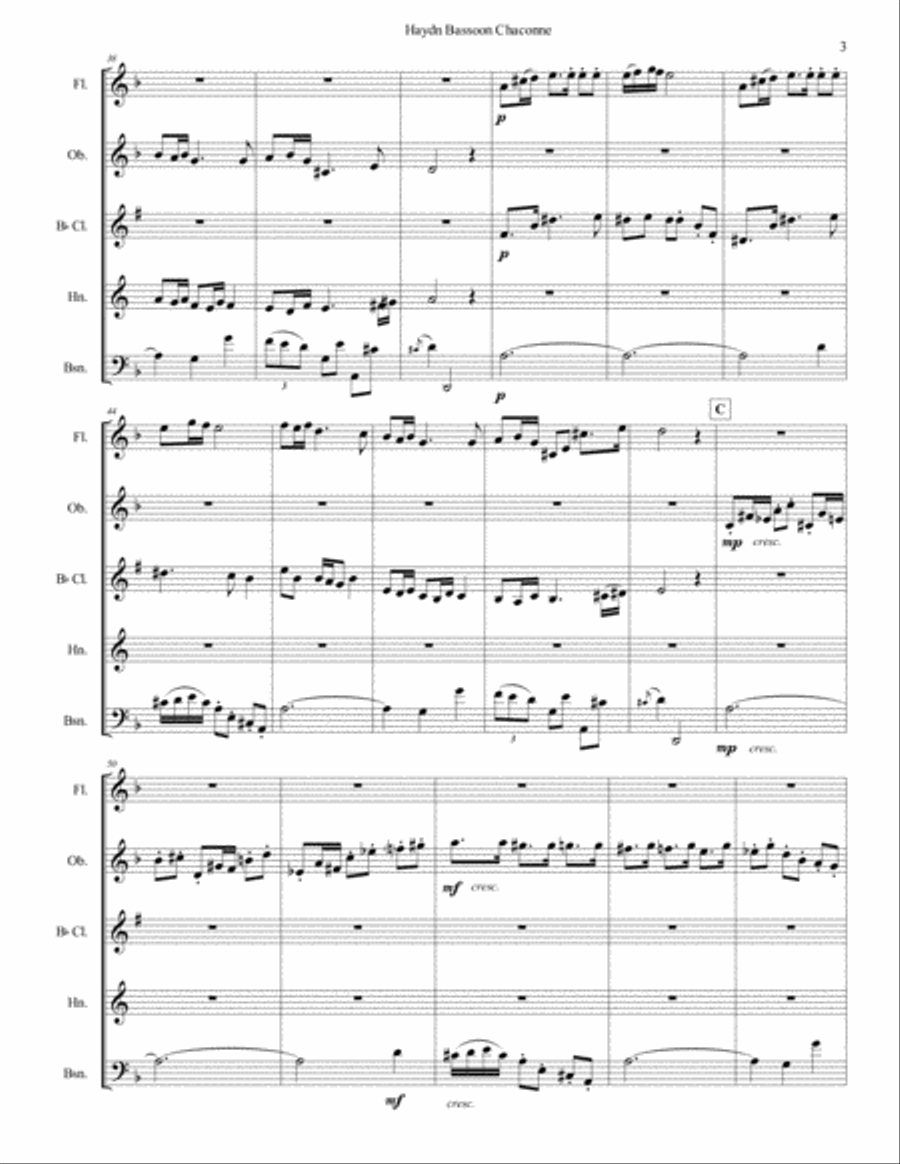 Haydn Bassoon Chaconne Woodwind Quintet scores gallery preview page 3