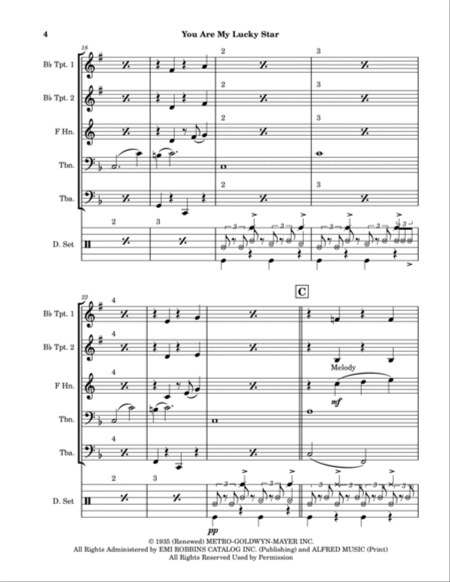 You Are My Lucky Star Brass Quintet scores gallery preview page 4