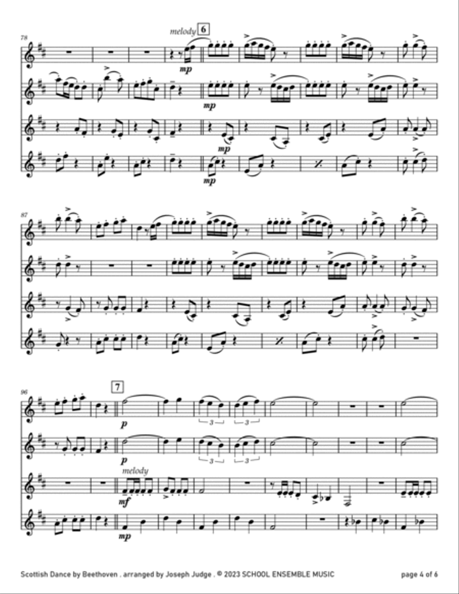 Scottish Dance by Beethoven for Clarinet Quartet in Schools Clarinet Quartet scores gallery preview page 4