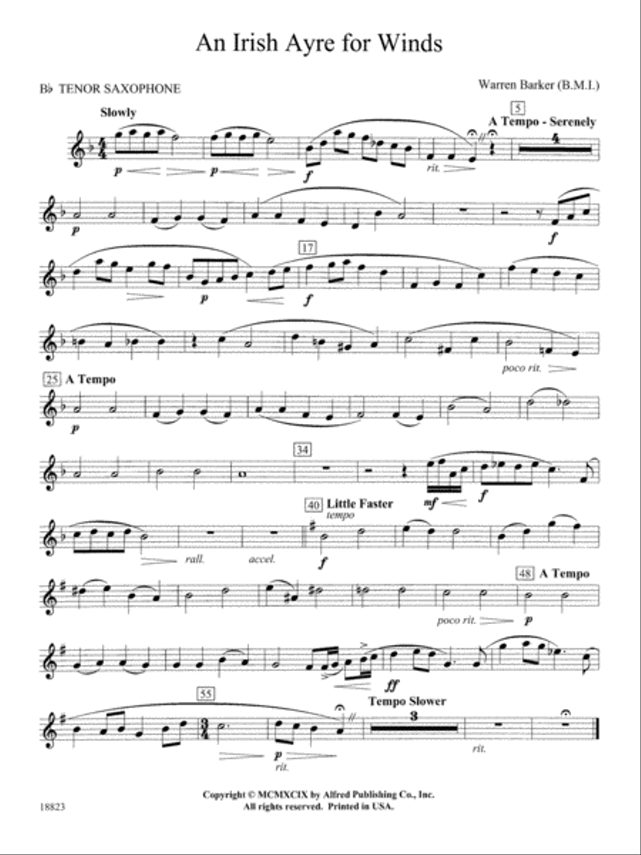 Irish Ayre for Winds: B-flat Tenor Saxophone Concert Band scores gallery preview page 1