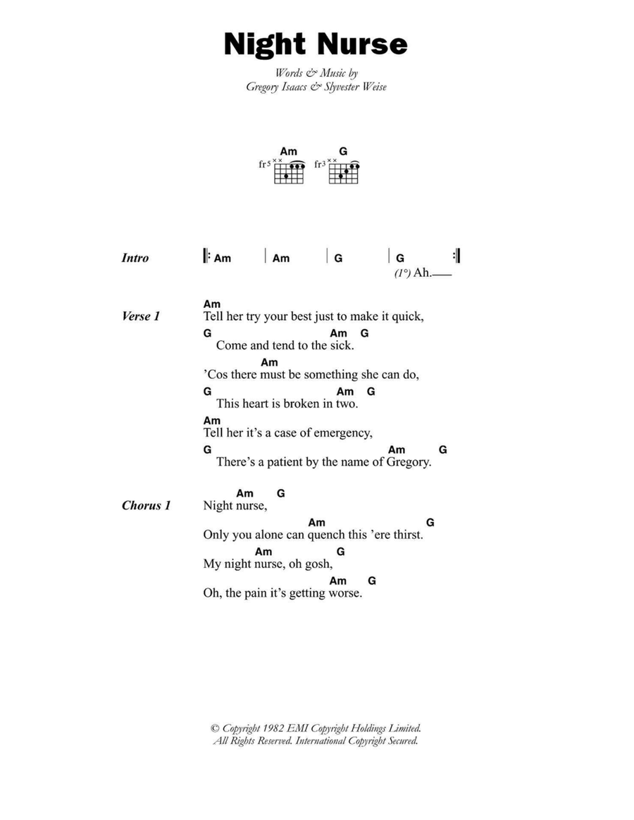 Night Nurse Easy Guitar scores gallery preview page 1