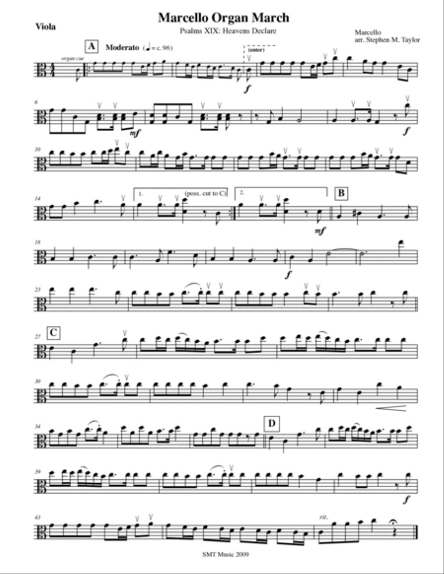 Marcello Organ March Psalm 19 for strings with Organ String Quartet scores gallery preview page 3