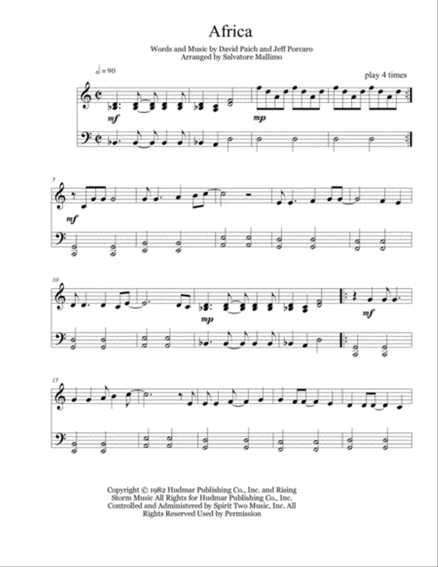 Africa Easy Piano scores gallery preview page 1