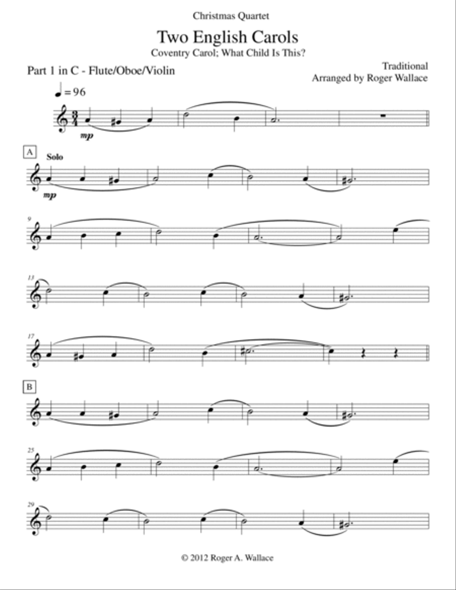Two English Carols (Coventry Carol; What Child Is This?) - Mixed Quartet Viola scores gallery preview page 5