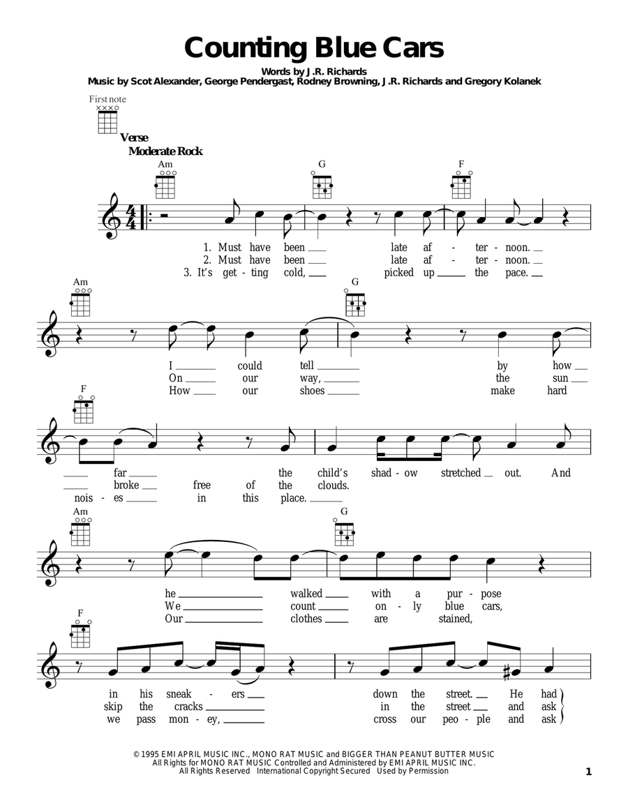 Counting Blue Cars Counting Blue Cars Ukulele scores gallery preview page 1