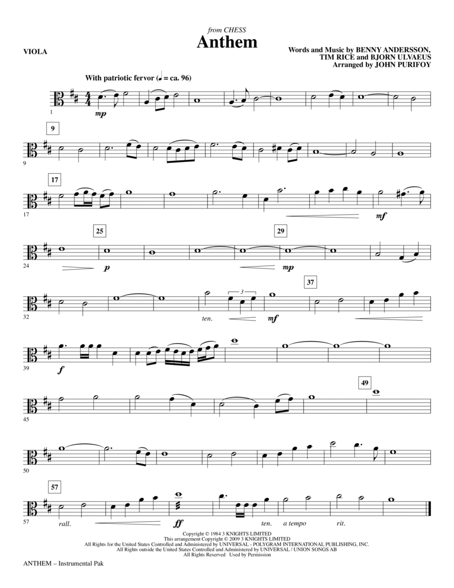 Anthem (from Chess) - Viola Choir scores gallery preview page 1
