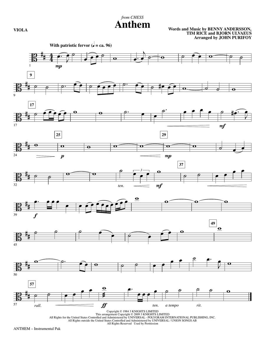 Anthem (from Chess) - Viola