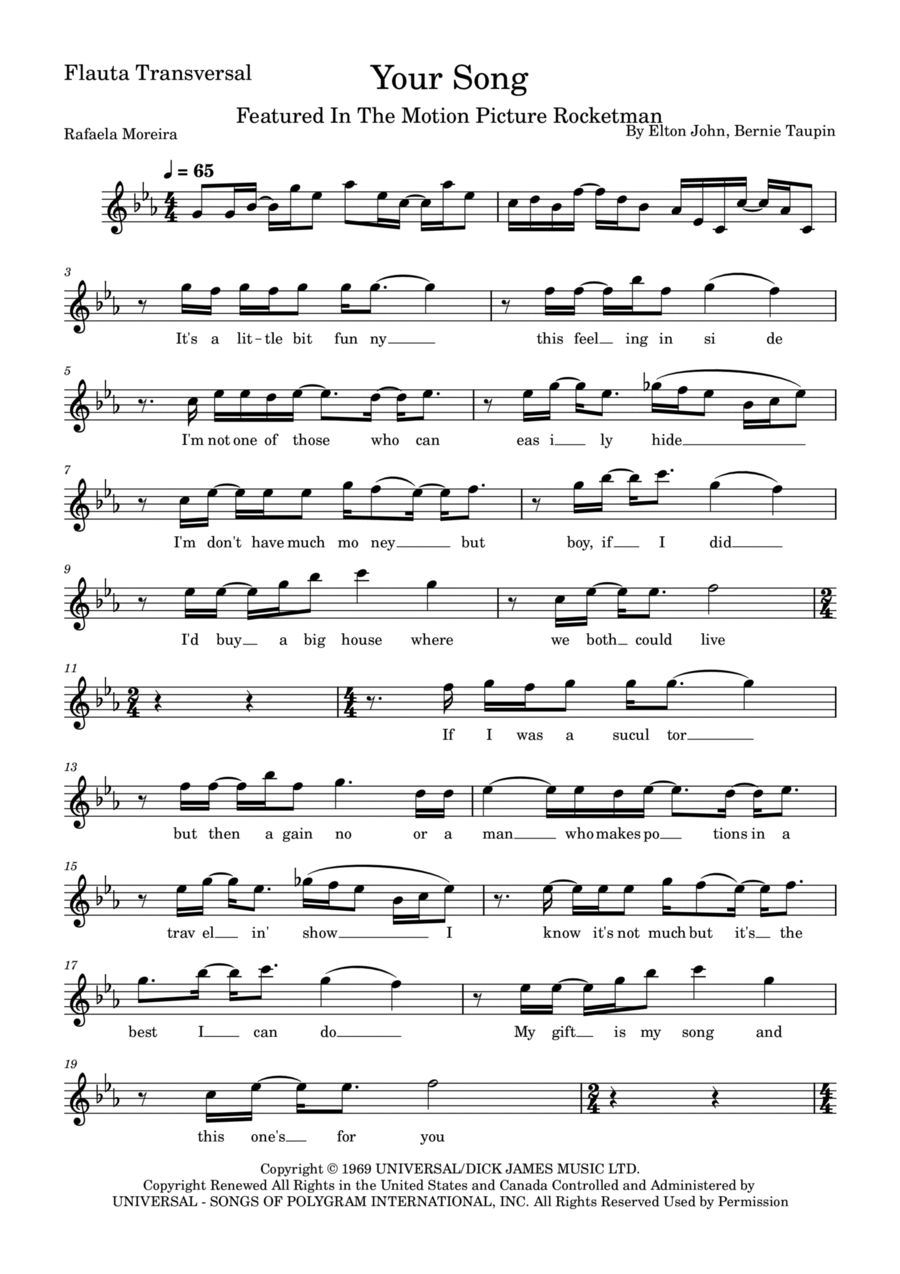 Your Song Flute Solo scores gallery preview page 1