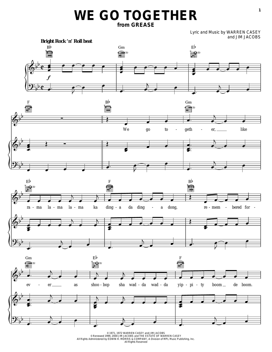 We Go Together (from Grease) Piano, Vocal, Guitar scores gallery preview page 1