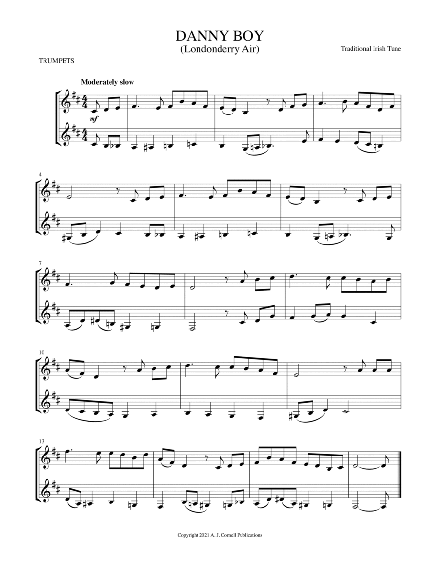 Danny Boy (Londonderry Air) Trumpet Duet scores gallery preview page 1